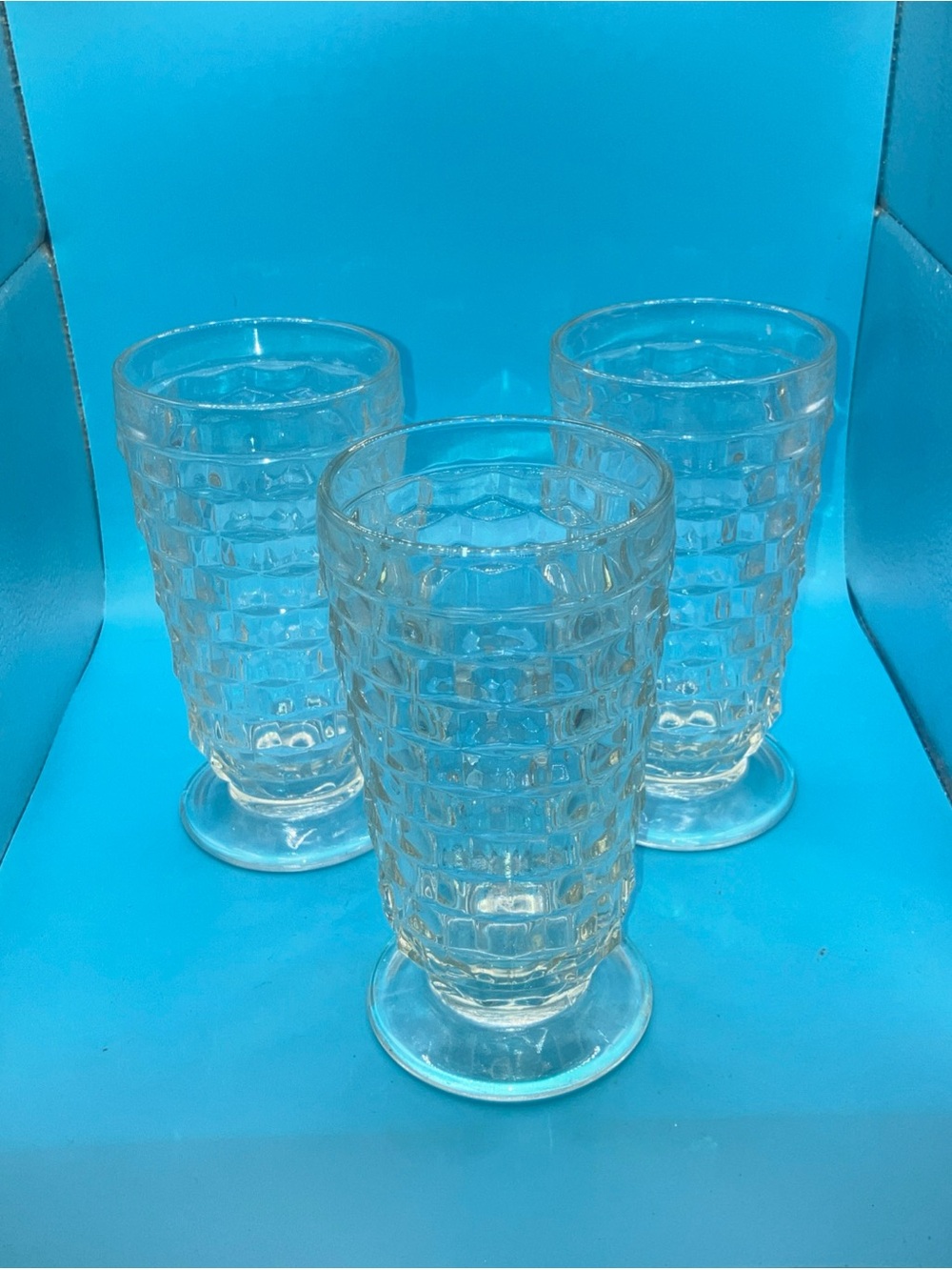 3 Vintage Indiana Glass Whitehall Clear Tumbler Iced Tea Glass 10oz